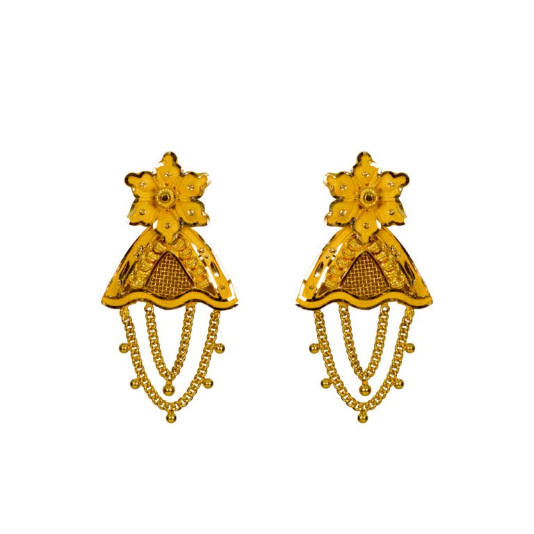 18KT (916) Yellow Gold Abstract Leaf Design Drop Earrings